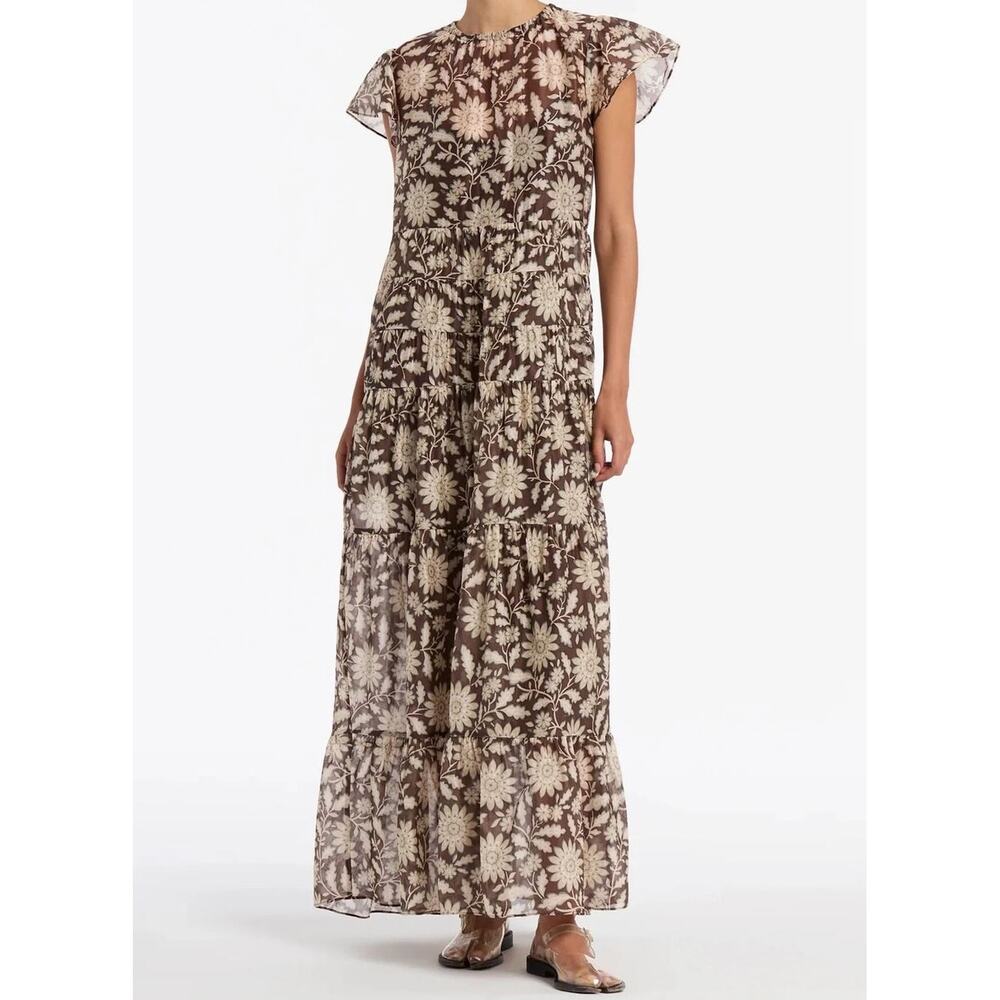 Sir The Label Xanita Floral Cap-Sleeve Cotton Silk Maxi Dress NO SLIP Large US 8